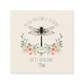 Black Dragonfly Floral Square