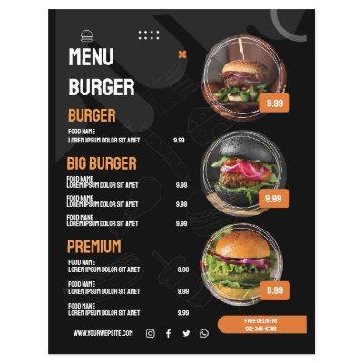 Black Elegant Burger Restaurant Menu Invitation