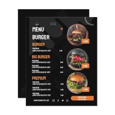 Black Elegant Burger Restaurant Menu Invitation