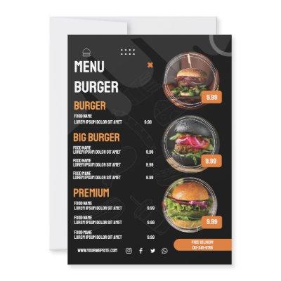 Black Elegant Burger Restaurant Menu Invitation