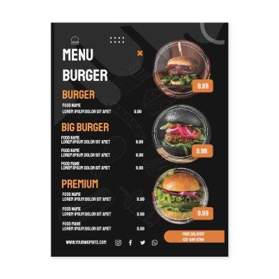 Black Elegant Burger Restaurant Menu Invitation