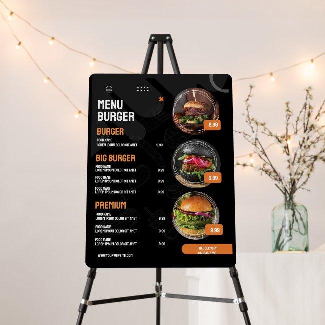 Black Elegant Burger Restaurant Menu Invitation Foam Board