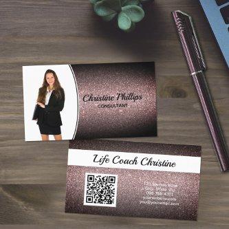 Black Faux Glitter Custom Professional Photo QR Co