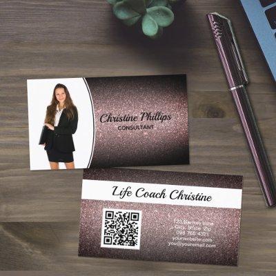 Black Faux Glitter Custom Professional Photo QR Co