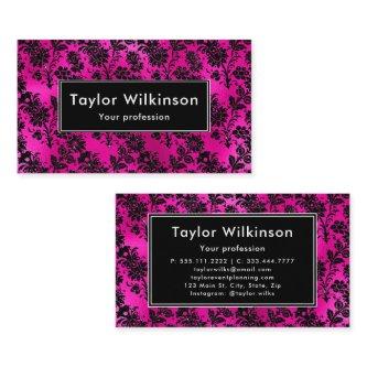 Black Floral Damask on Hot Pink