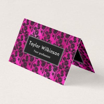 Black Floral Damask on Hot Pink