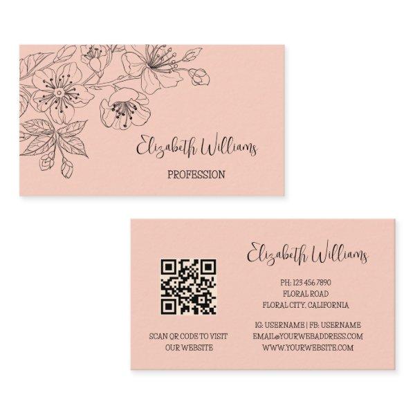 Black Floral Line Art Botanical QR-Code
