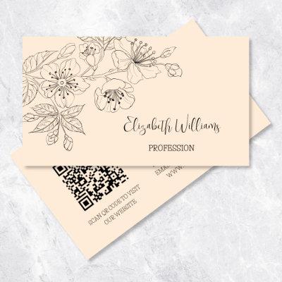 Black Floral Line Art Botanical QR-Code