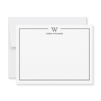 Black Formal Classic Family Monogram Minimal Note Card