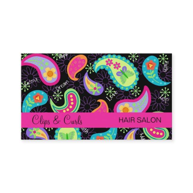 Black Fuchsia Pink Modern Paisley Whimsy Pattern
