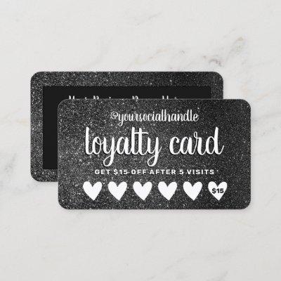 Black Glitter Hearts Customer Discount Social Loyalty Card