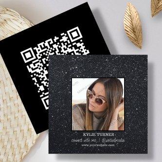 Black Glitter | Photo | Social Media QR Code   Square