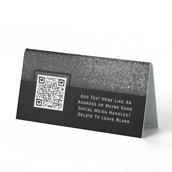 Black Glitter Professional Photo Logo QR code  Table Tent Sign