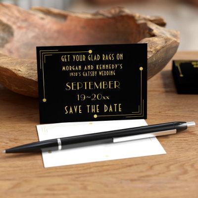 Black Gold 1920s Deco Mini Wedding Save the Dates