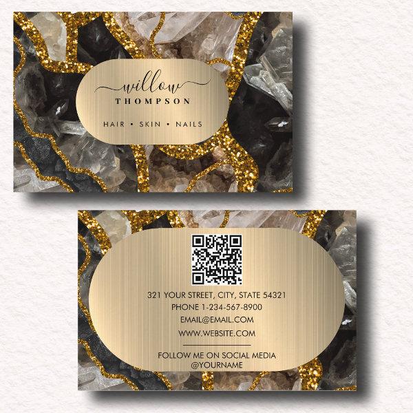 Black & Gold Agate Geode Glitter Marble QR Code