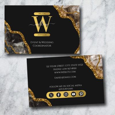 Black & Gold Agate Geode Glitter Monogram Marble