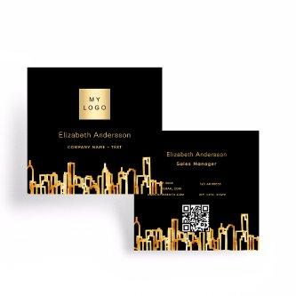 Black gold city skyline modern qr code logo square