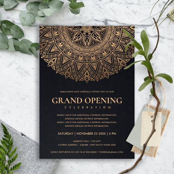 BLACK GOLD CLASSIC ORNATE MANDALA GRAND OPENING INVITATION