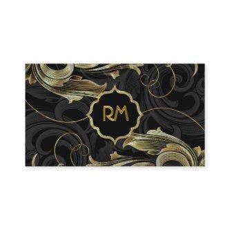 Black Gold & Diamonds Pattern-Elegant Floral Swirl