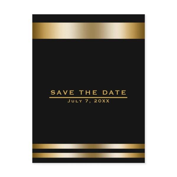 Black & Gold Elegant Engagement Save the Date Postcard