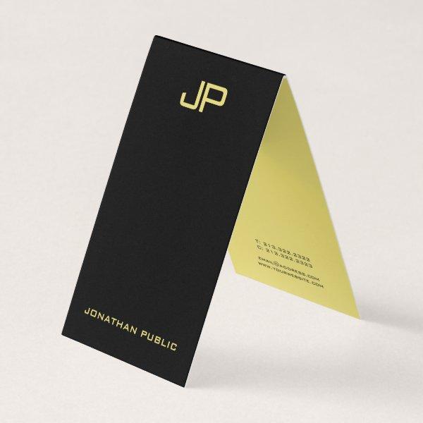 Black & Gold Elegant Modern Monogram Tent Fold