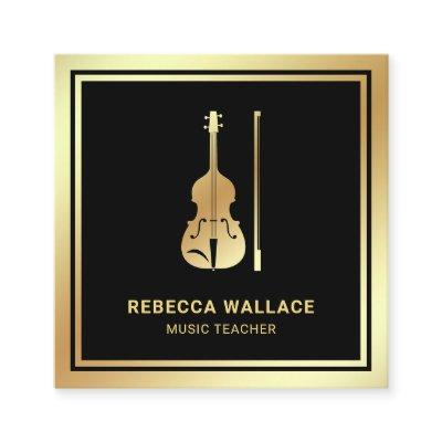 Black Gold Foil Violin Music Teacher Violinist Square
