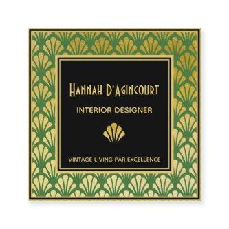 Black, Gold, Green Art Deco Fans Pattern Chic Square