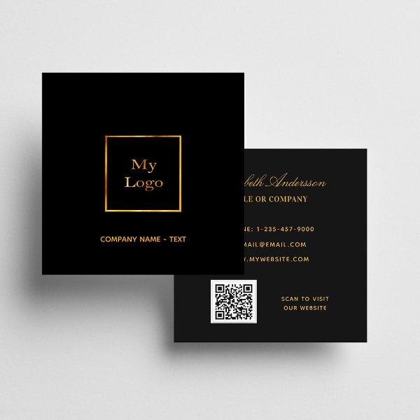 Black gold logo QR code elegant  Square