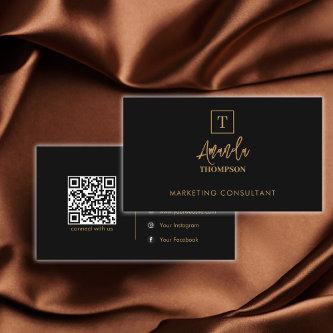 Black Gold Luxury Monogram Social Media QR Code