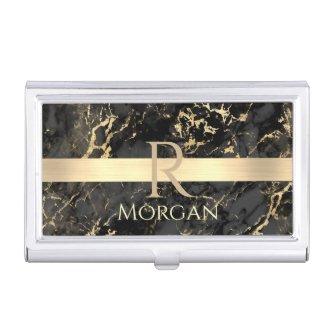 Black & Gold Marble, Gold Bar, DIY Name & Monogram  Case