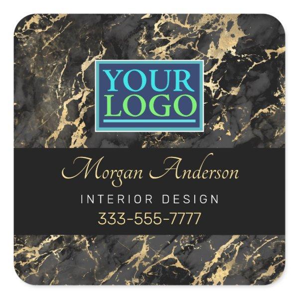 Black & Gold Marble, Your Logo DIY Business, Black Square Sticker