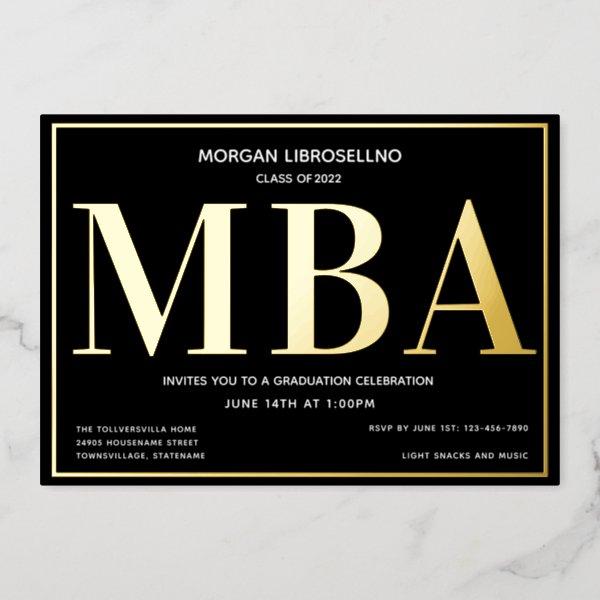 Black Gold MBA Graduation Foil Invitation