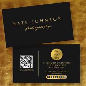 Black Gold Modern Script QR Code Social Media  B