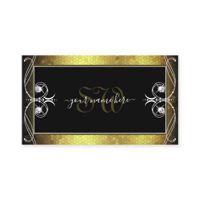 Black Gold Mosaic Ornate Sparkle Diamonds Initials