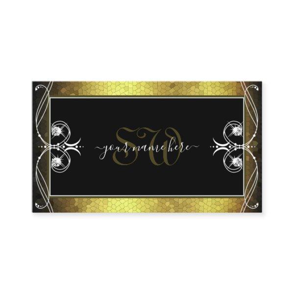 Black Gold Mosaic Ornate Sparkle Diamonds Initials