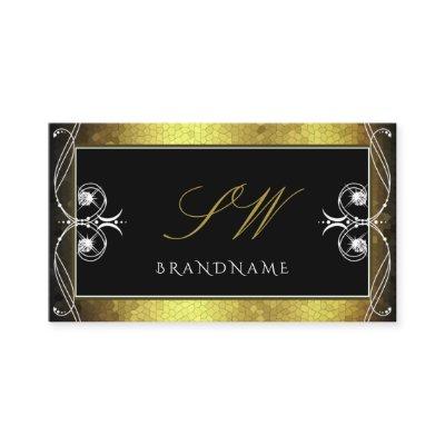 Black Gold Mosaic Ornate Sparkle Diamonds Monogram