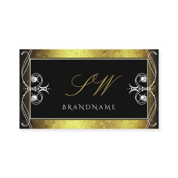 Black Gold Mosaic Ornate Sparkle Diamonds Monogram