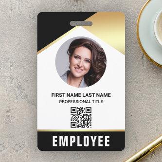 Black Gold Name Photo QR Code Employee ID Card Badge