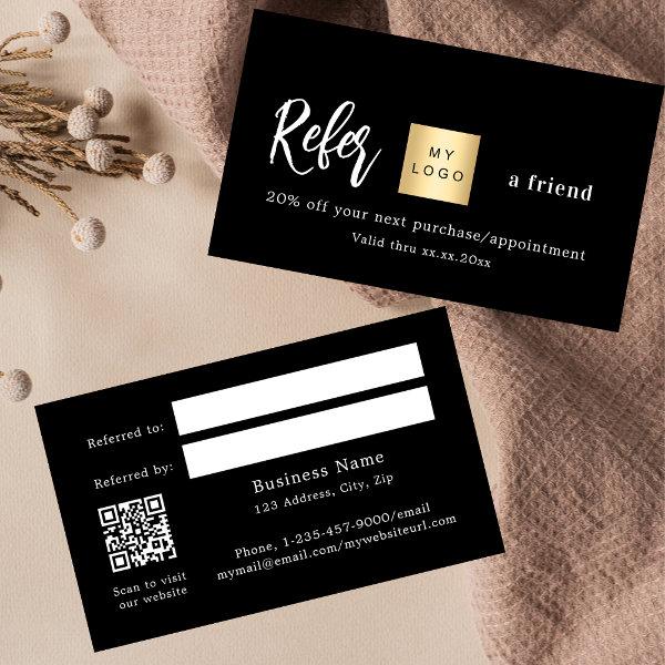 Black gold qr code business logo referral card