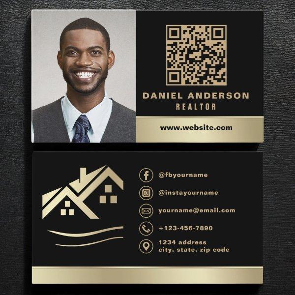 Black Gold QR Code Photo Real Estate Realtor