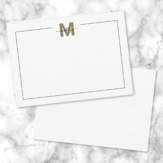 Black Gold Script Calligraphy Name Monogram Note Card