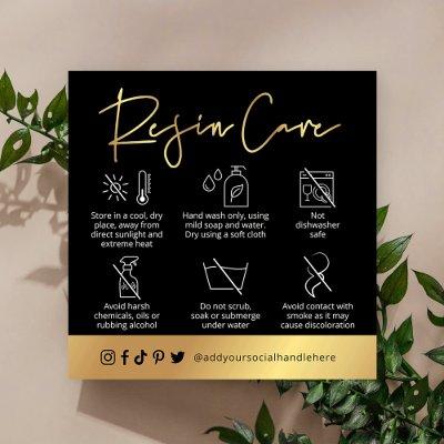 Black & Gold Script Logo Resin Product Care Guide Square