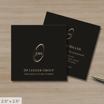 Black Gold Script Monogram Square