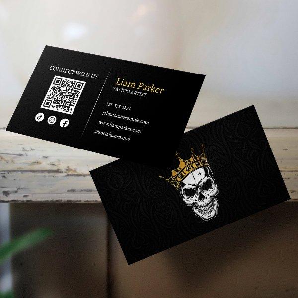 Black, Gold Tattoo Artist Skull QR Code Instagram