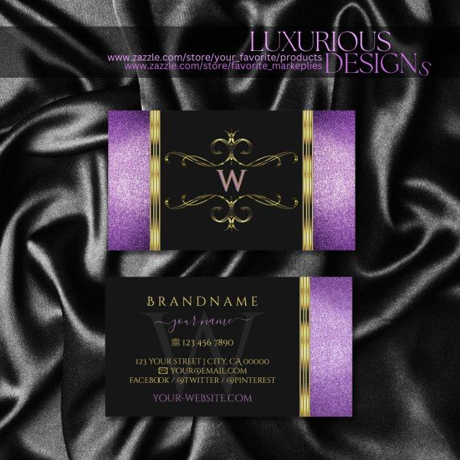 Black Gold with Purple Glitter Ornamental Monogram