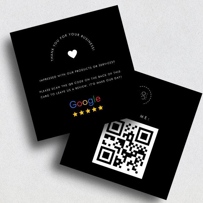 Black Google Reviews Custom Business Logo QR Code Square