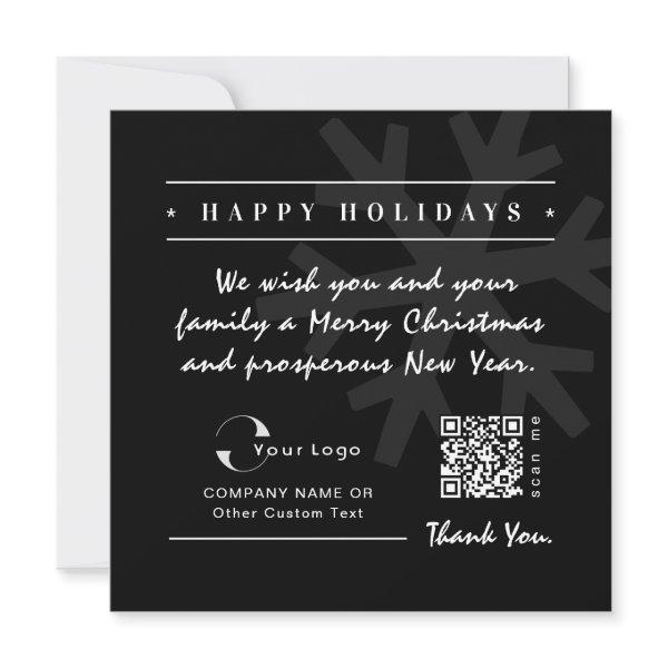Black Gray Business Logo QR Christmas Minimal Holiday Card