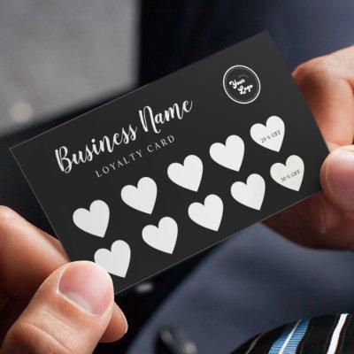 Black Gray Heart Simple Custom Logo Loyalty Card