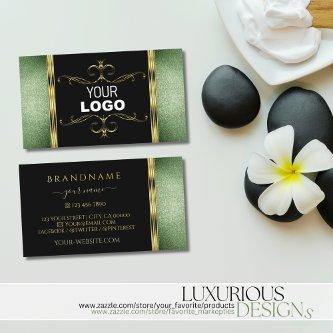 Black Green Glitter Gold Ornate Ornaments and Logo