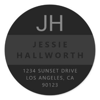 Black & Grey Stylish Modern Monogram Classic Round Sticker